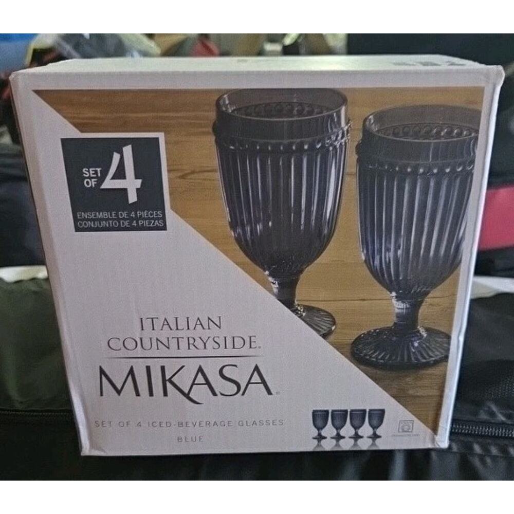 Mikasa Italian Countryside Blue Iced Beverage Glasses Set of 4 NEW IN BOX